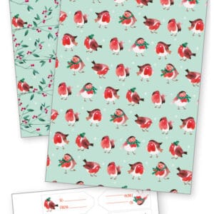 Winter Robin Gift Wrap and Stickers
