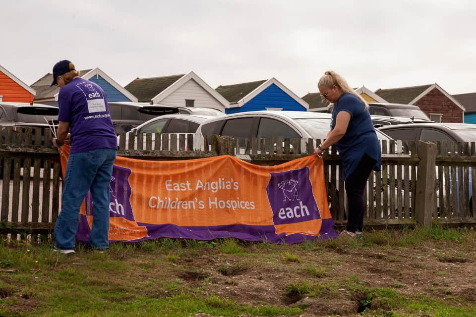 Volunteers setting up